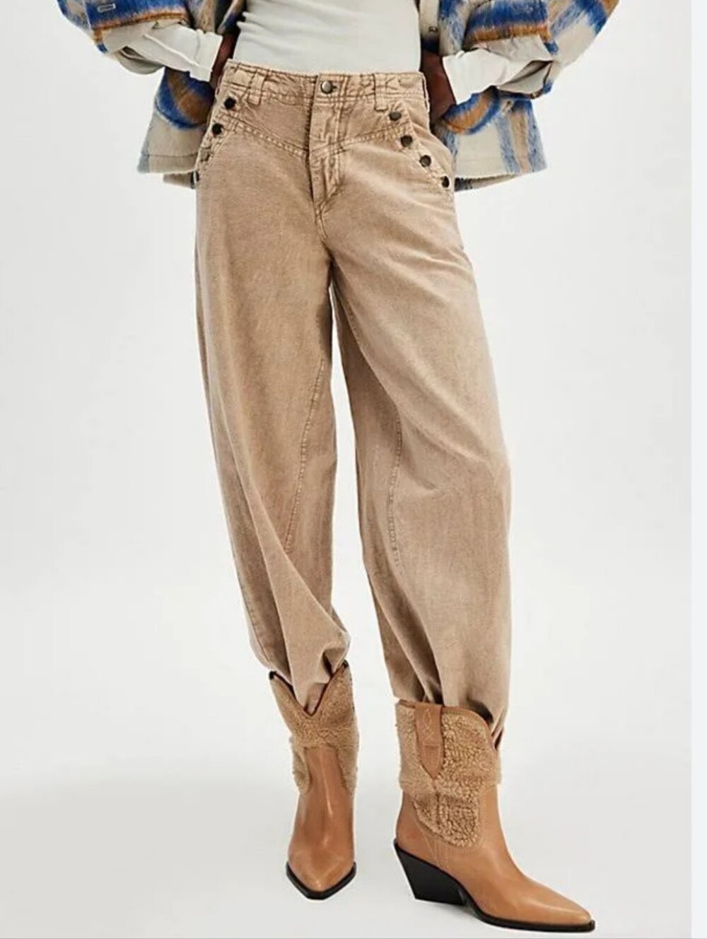 Free People Pitchfork Women's Tan Shearling Western Ankle Boots - Picture 13 of 13